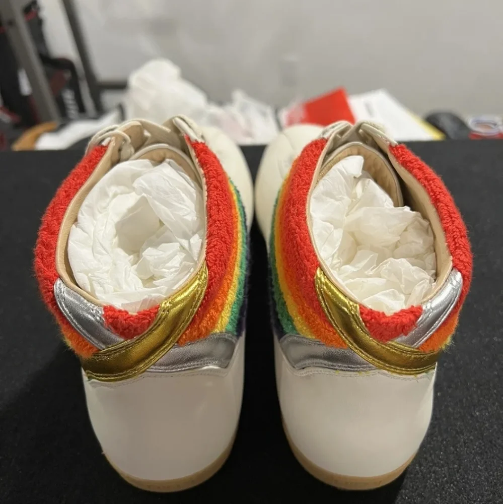 NIB GUCCI MEN'S Leather Rainbow Sneakers Shoes Size 13